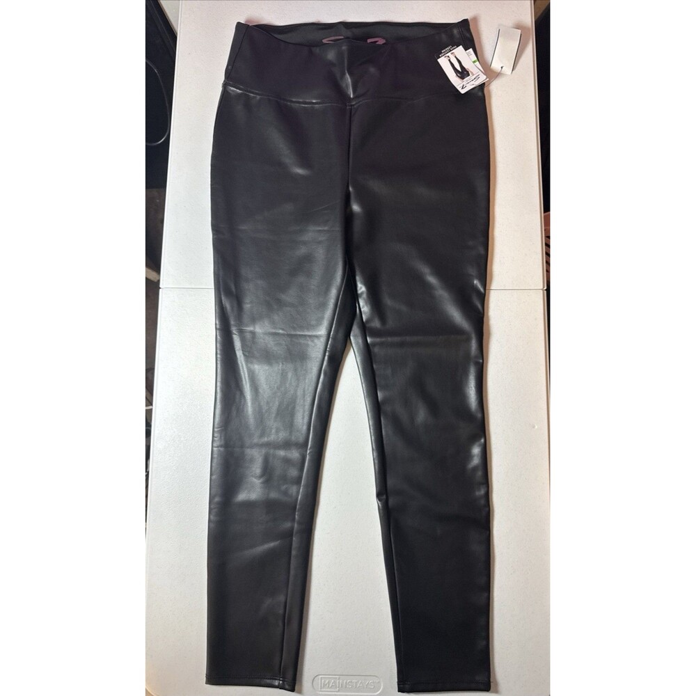 Seven7 Faux Leather Leggings Size Large Black NWT High Waist Stretch Pants - Picture 3 of 11